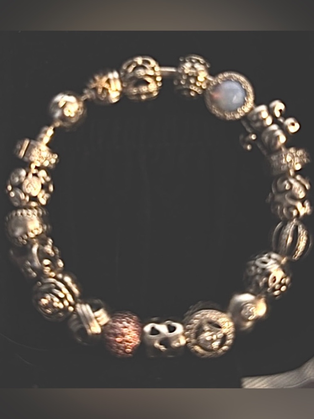 Pandora bangle style sterling silver Charm Bracelet with 19 charms